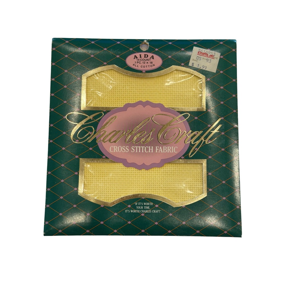 Charles Craft Aida Cross Stitch Fabric 14 Count 12x18 Yellow Ivory All Cotton